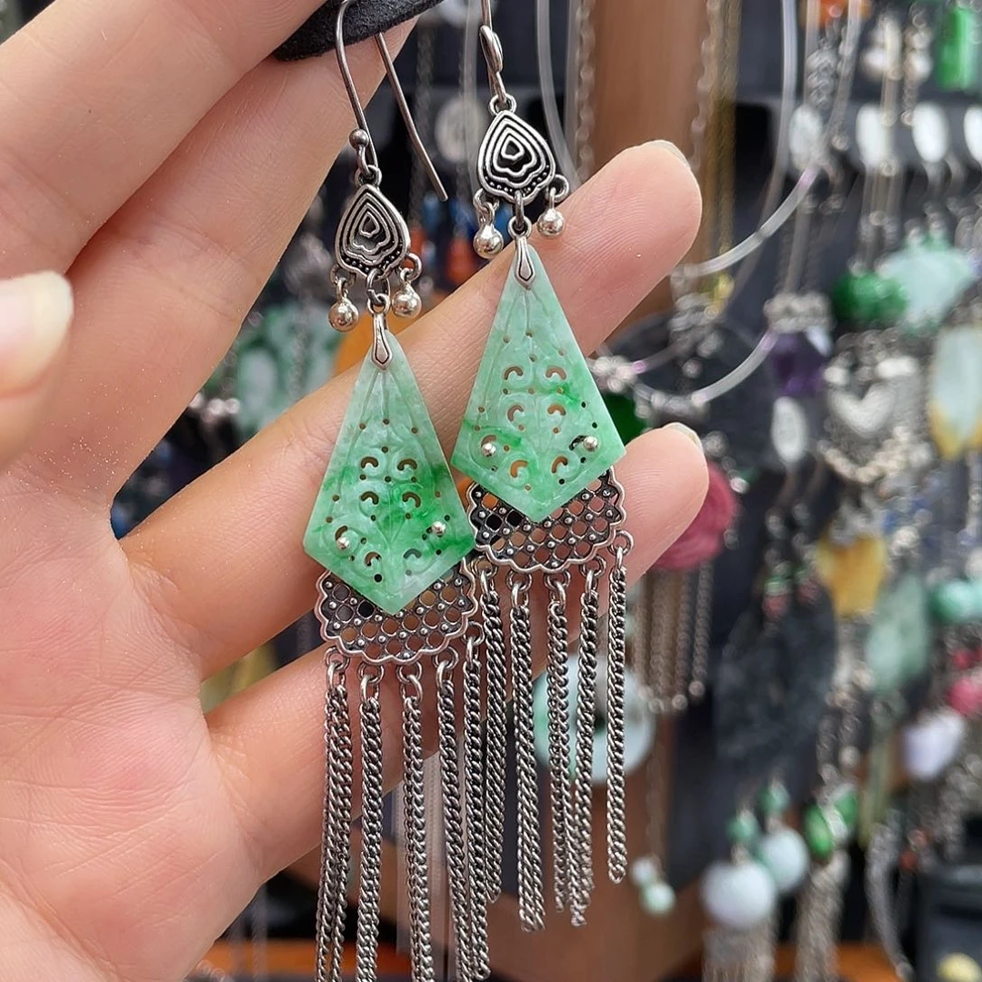 翡翠银S925镶嵌耳饰千****?865ghhhh