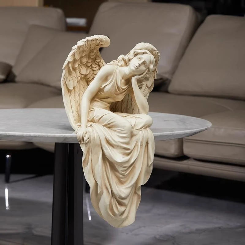 欧式复古坐姿天使女孩树脂摆件家居客厅阳台桌面摆台玄关装饰品