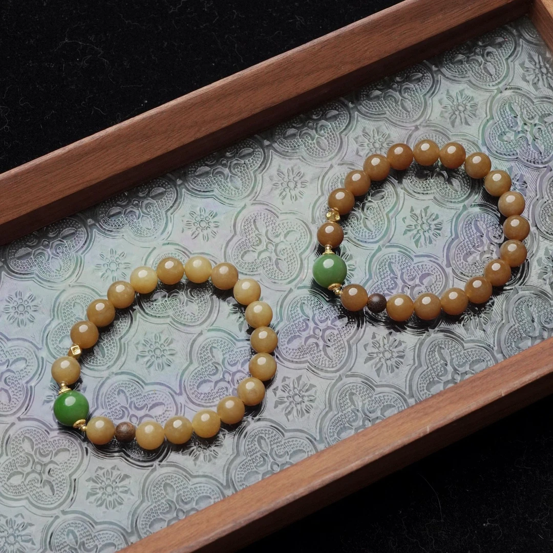 且慢 天然和田玉且末糖10mm圆珠顶珠12mm单圈手串 多样性发其一