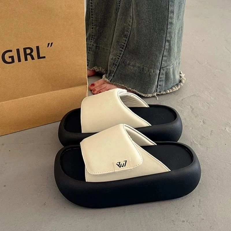 芥末(万达撤柜)面包拖鞋女松糕厚底凉鞋2025夏新百搭小个子增高凉