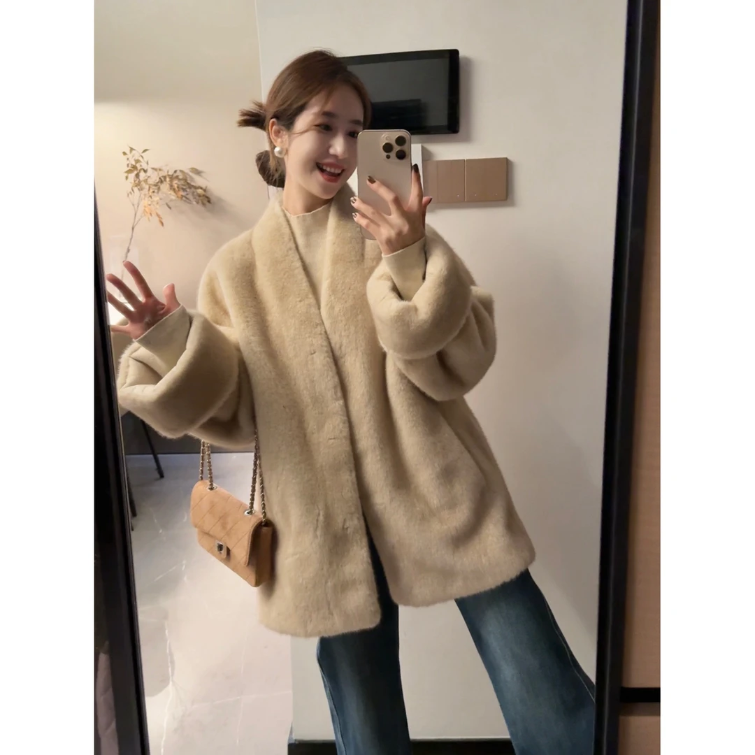 【香软貂貂】加厚仿貂绒慵懒松弛感秋冬V领毛毛外套