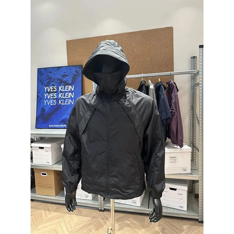 黑色解构薄款连帽防晒服男夏季户外软壳冲锋衣美式运动骑行外套潮