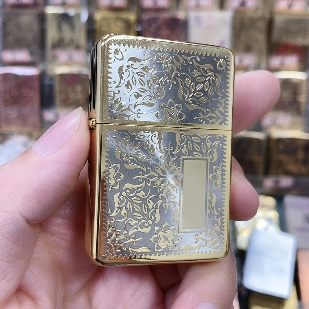 人***间明铬金唐草平头老恒星打火机