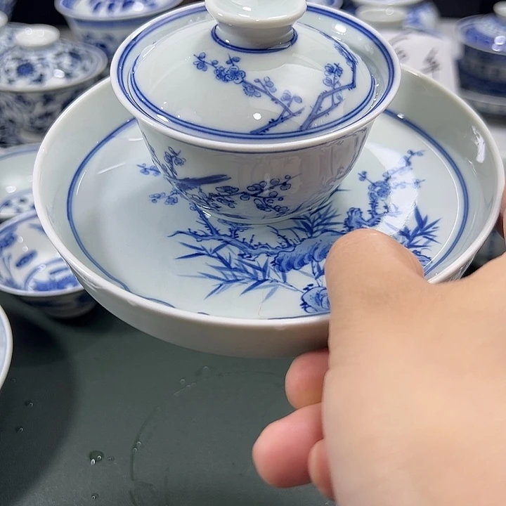 微瑕柴窑喜上眉梢元宝盖碗➕壶承