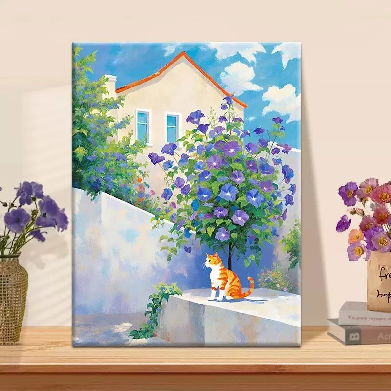 花下的猫咪|数字油画diy真心遮盖六代颜料填涂色手绘礼物油彩装饰