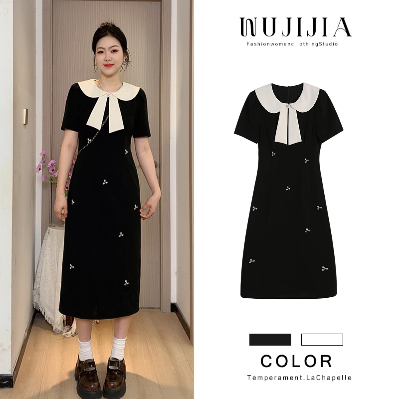 五季家连衣裙法式大码微胖夏新款高端收腰显瘦长裙赫本风裙子气质