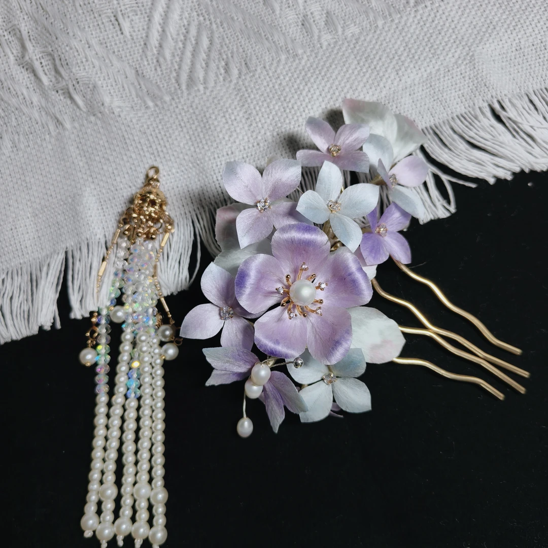 金缕歌｜原创非遗绒花绣球发钗 复古宫廷民族风步摇紫色发钗