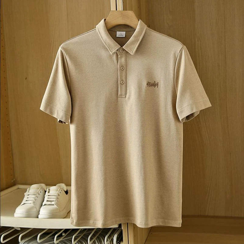 3D斜纹翻领Polo衫夏季简约百搭时尚万针刺绣潮流带领半袖T恤男士
