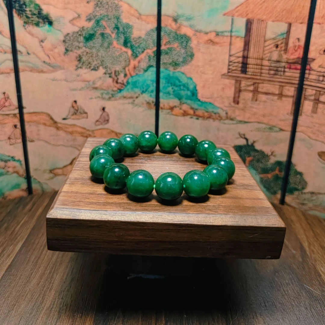 N和田玉碧玉圆珠手串（卡12）2338