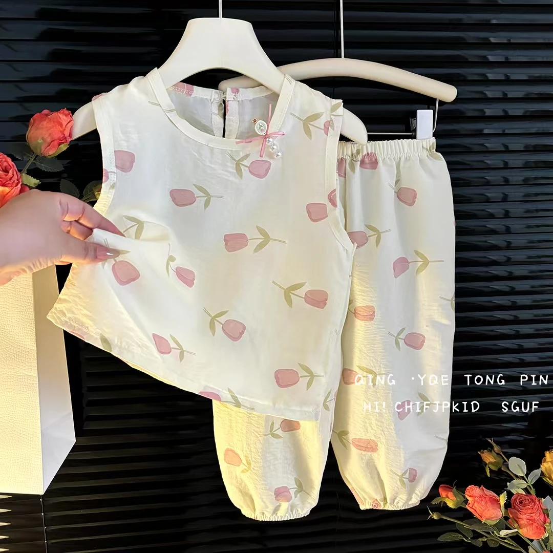 2025夏季女童洋气裙子套装女宝宝背心舒适休闲两件套儿童无袖裙子