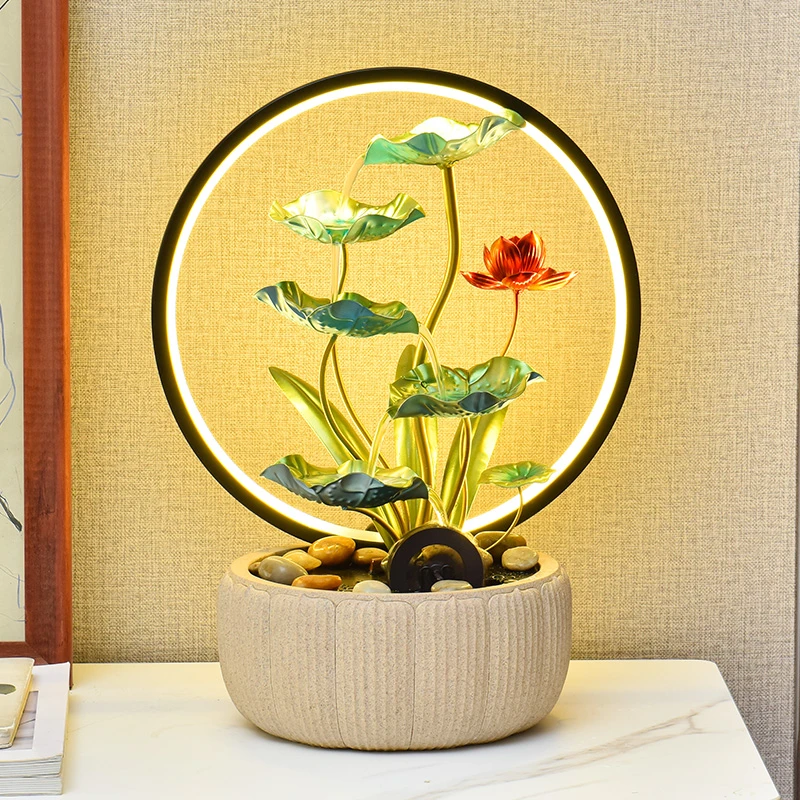 现代简约流水摆件循环水新中式办公桌家居桌面装饰品乔迁开业送礼