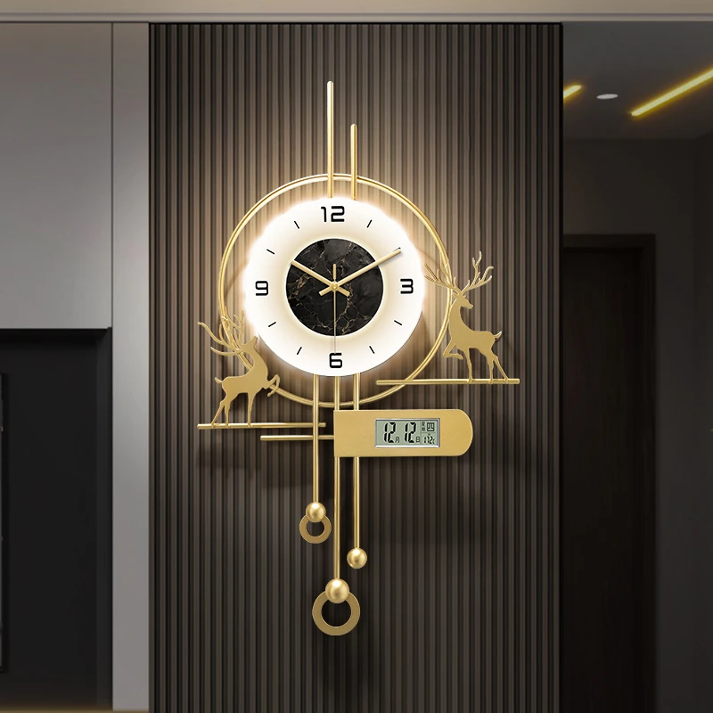 2025年新款客厅挂表万年历挂钟木格栅钟表高级感轻奢日历时钟挂墙