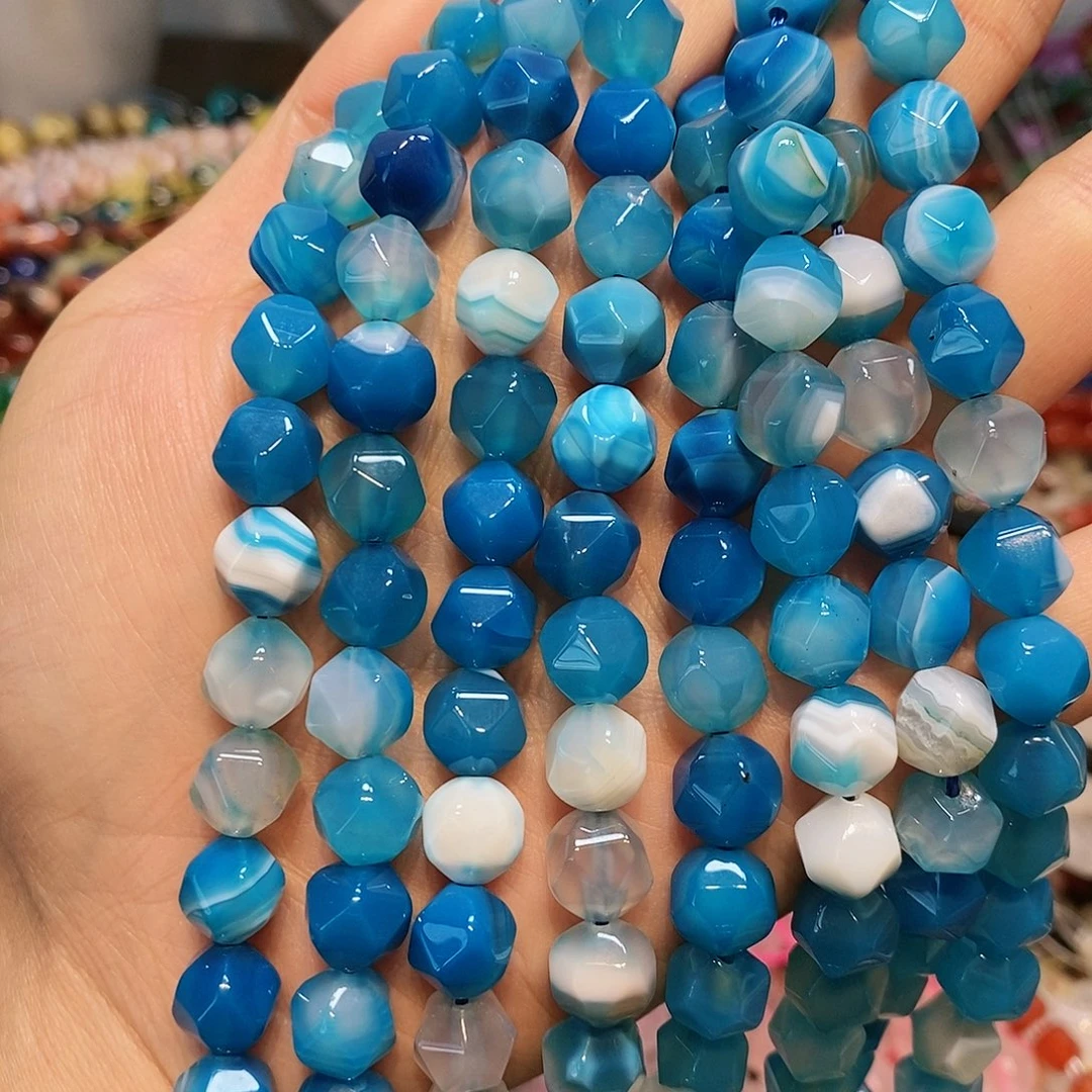散珠玛瑙/玉髓10mm蓝玛瑙一条