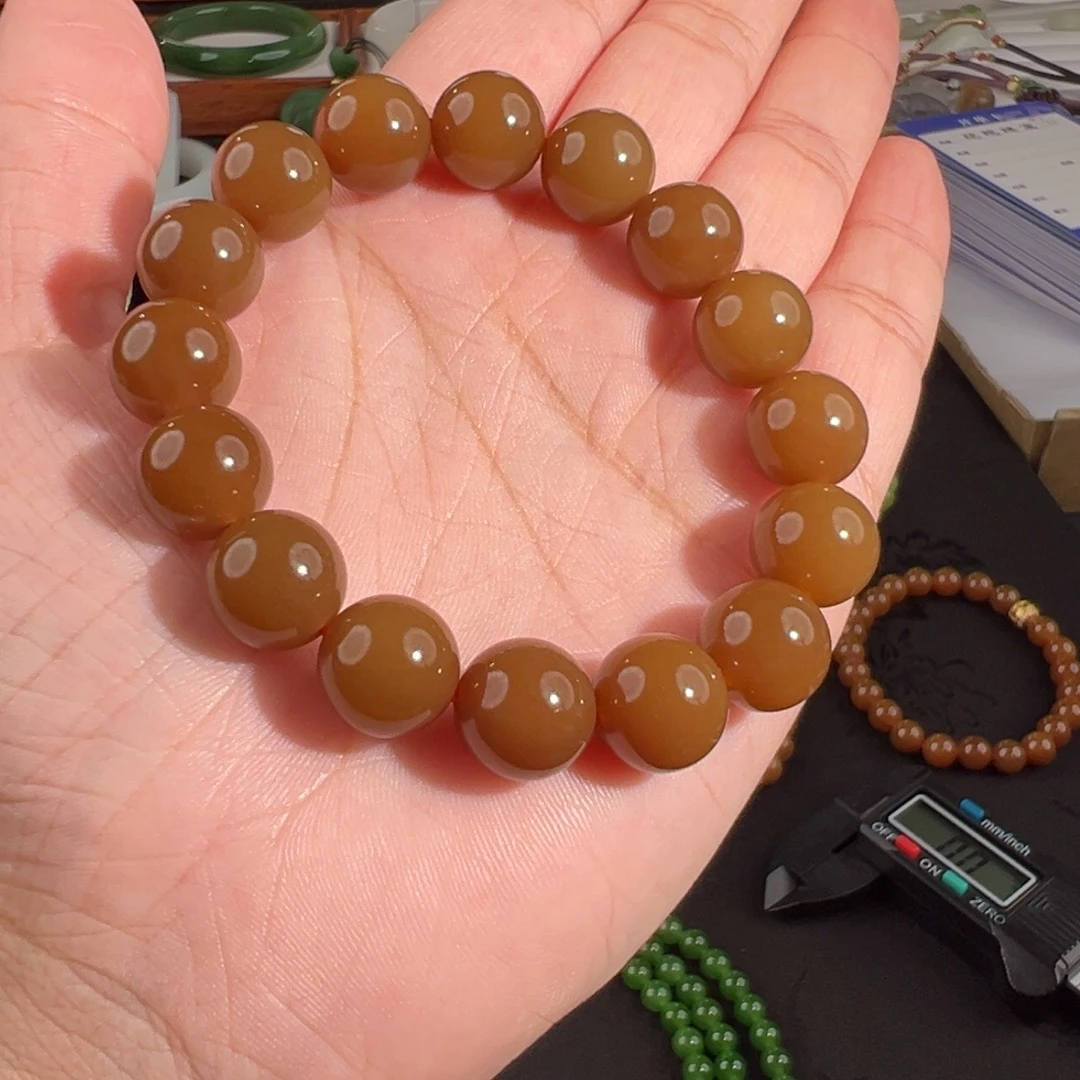 和田玉（糖玉）未镶嵌手串新疆且末红糖手串12mm
