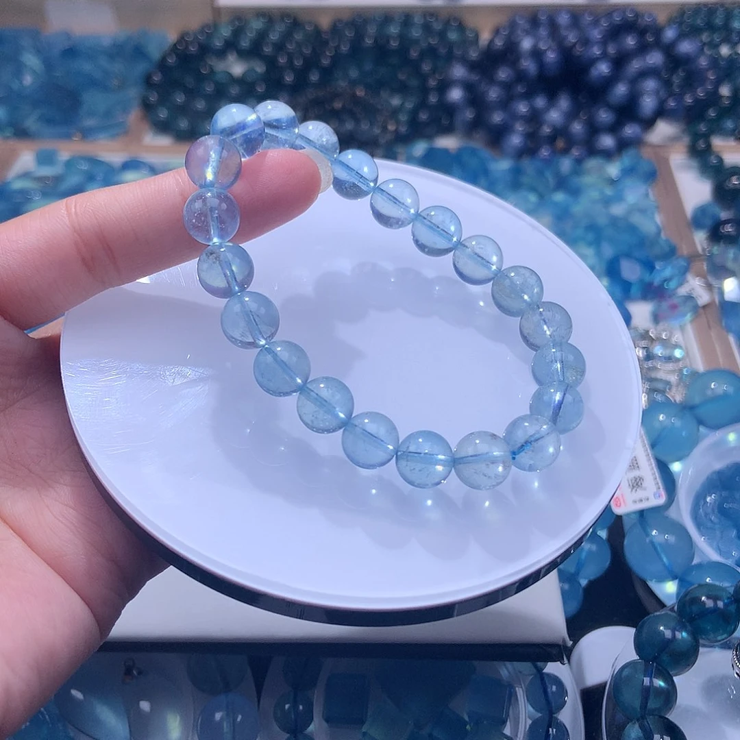 未镶嵌手串海蓝宝石9mm黑爆闪200元 叠拍2件