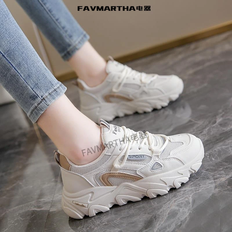 FAVMARTHA老爹鞋女2024春夏新款网面透气初中高中学生软底运动跑