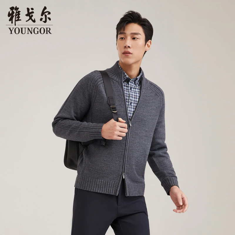 【美利诺绵羊毛】雅戈尔秋冬新款男士毛衫保暖外套商务休闲立领开衫