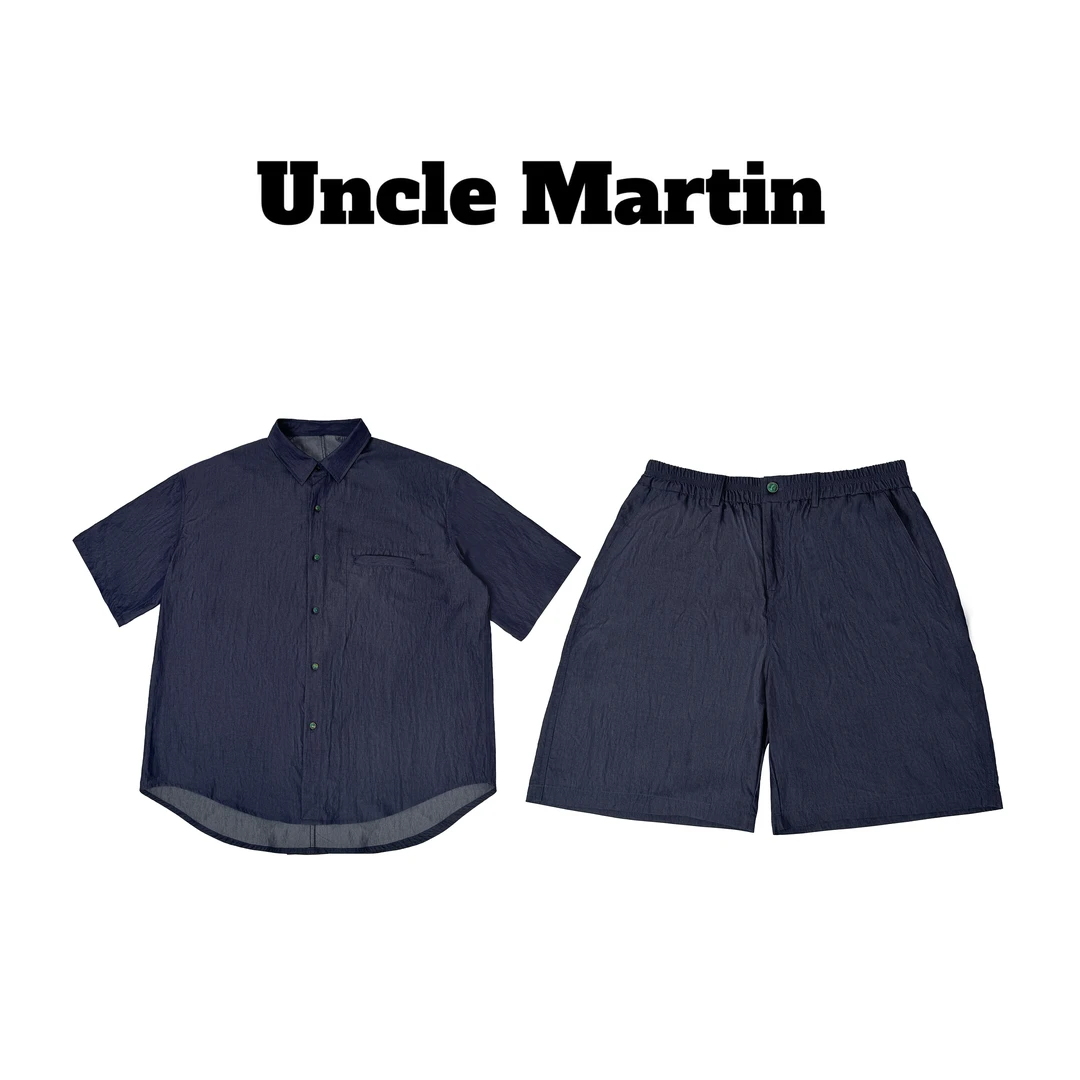 马丁叔叔  25S薄款夏季衬衫绿松石纽扣缎面牛仔短裤226-3（SPK）