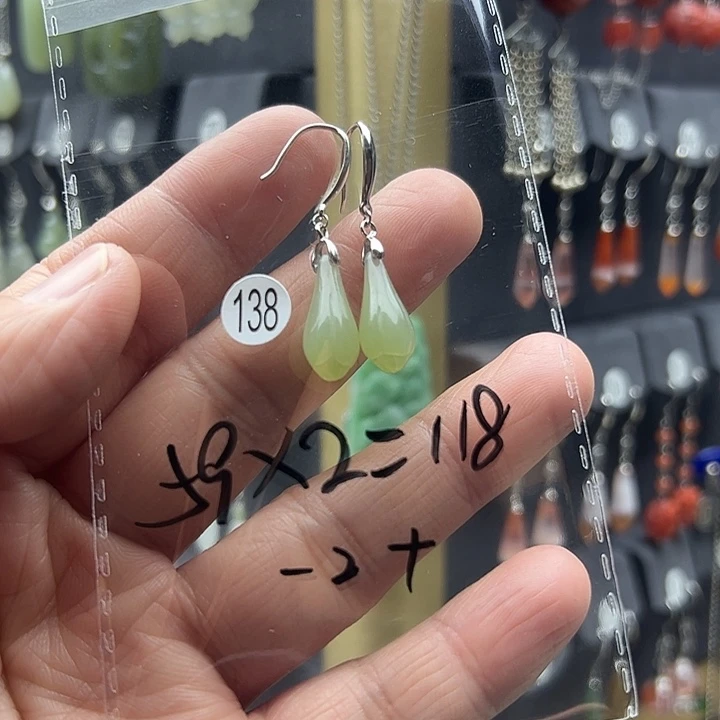 和田玉耳饰银S925镶嵌旭*