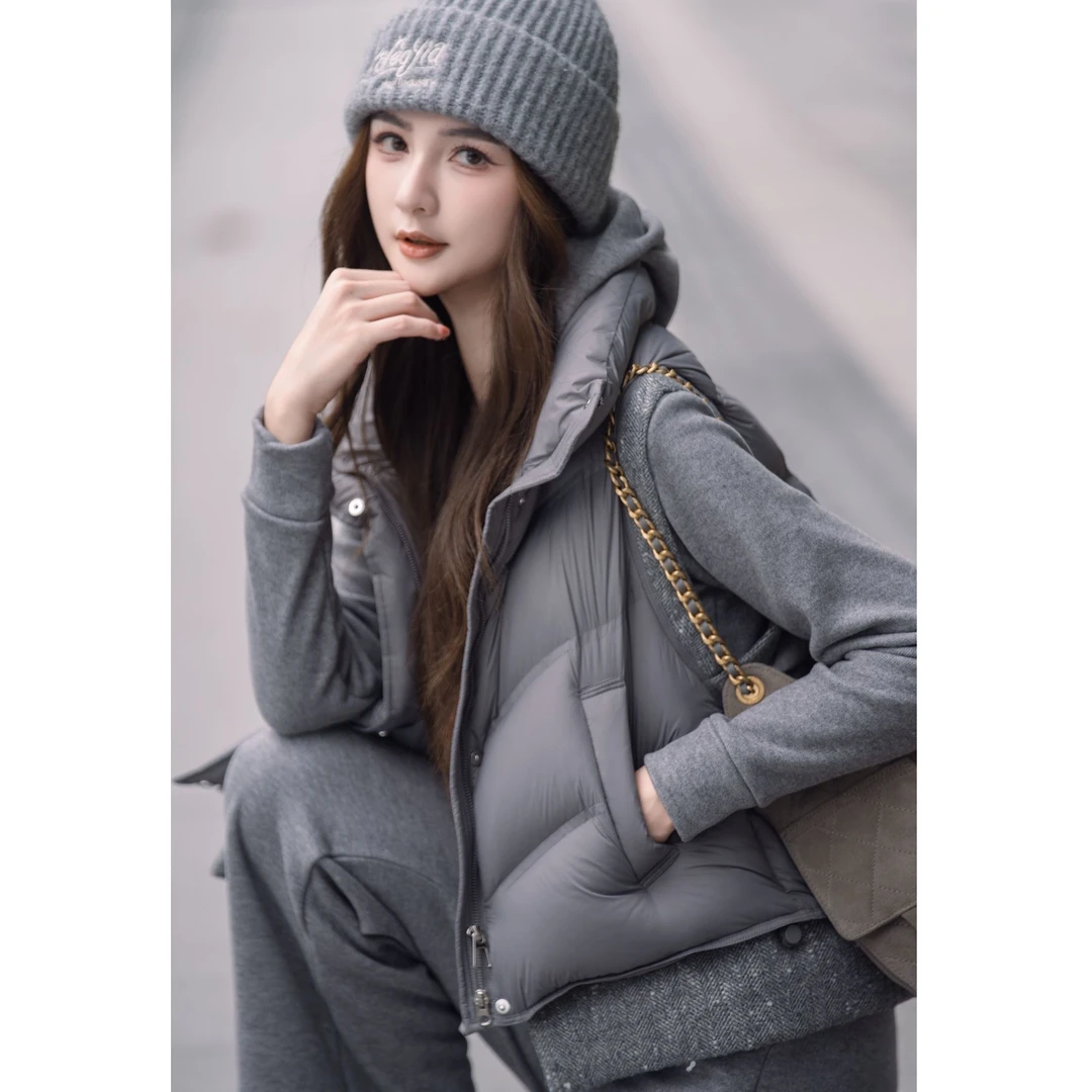 COCO BECCI【叠搭密码】90鹅绵羊毛呢拼接羽绒百搭马甲CFLJD107013