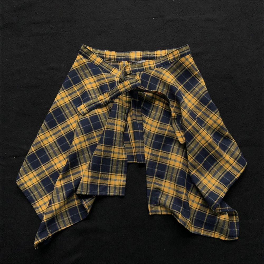 一片式屁帘格子衫遮臀裙子屁帘装饰短袖格子衬衫两件套多巴胺穿搭