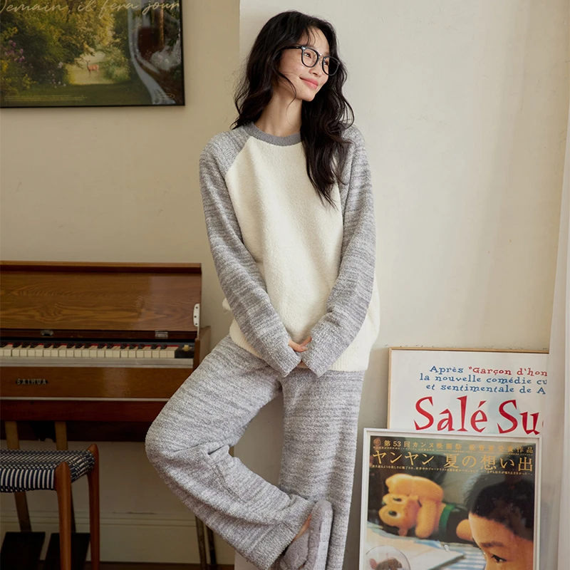 微醺小姐睡衣女套冬款2024新款冬季半边绒保暖加绒柔软加厚家居服