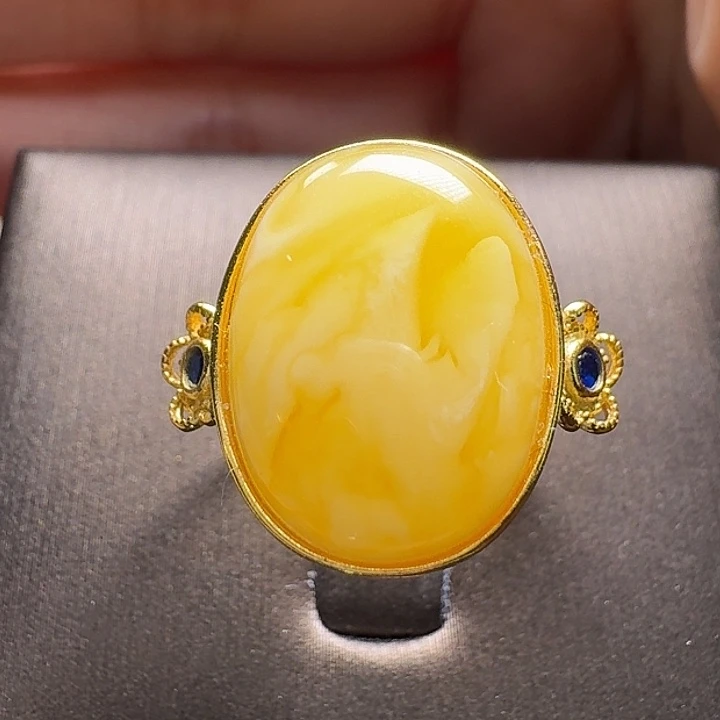 蜜蜡银S925镶嵌戒指戒指