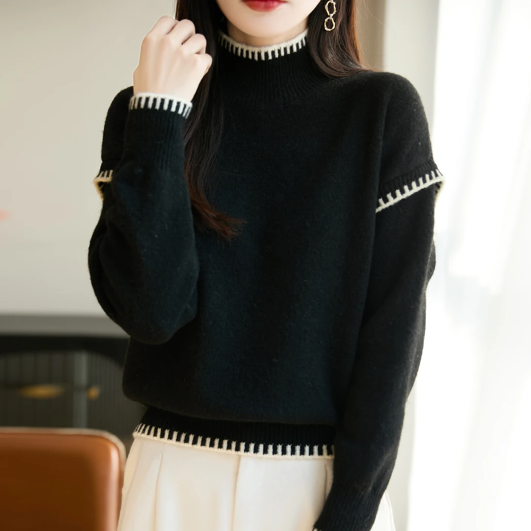 高端胖mm秋冬大码半高领女士毛衣假两件上衣高级感内搭针织打底衫