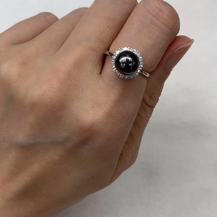 戒圈银S925镶嵌海水珍珠8-9mm 104号