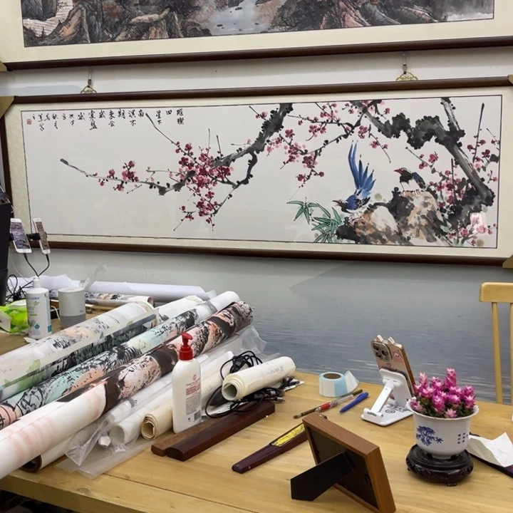 国画六尺对开花鸟画框