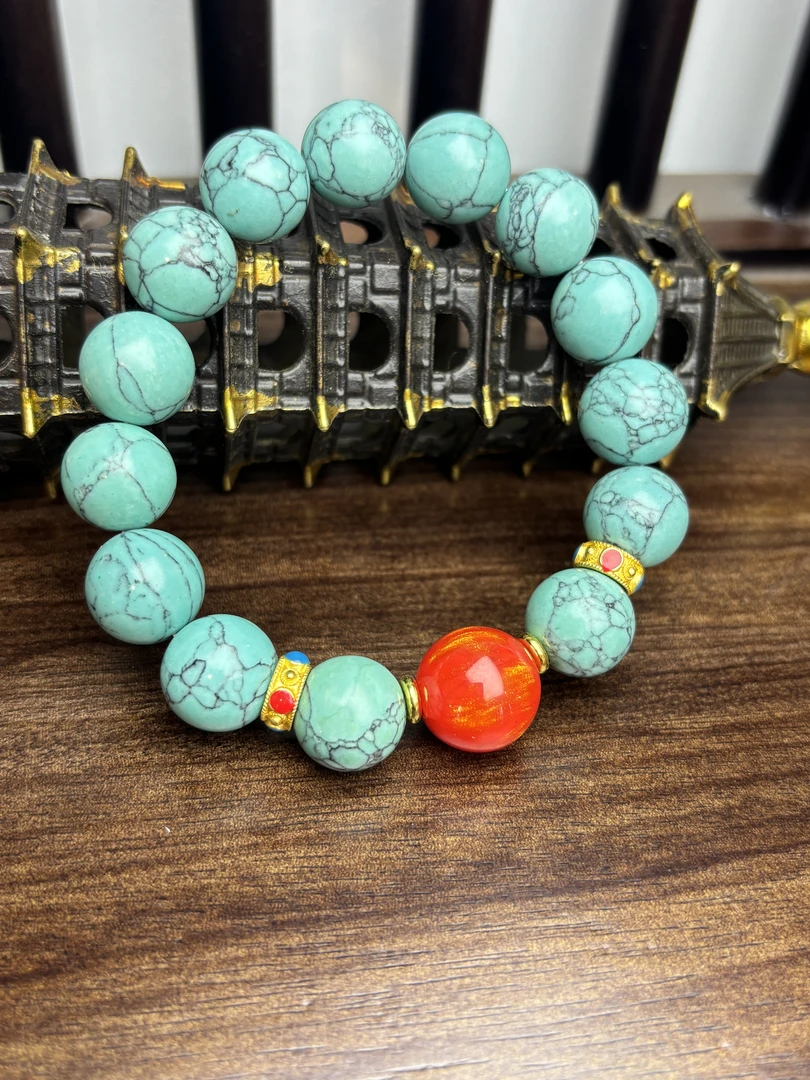 手链 【极客小店】绿s手串带配饰红