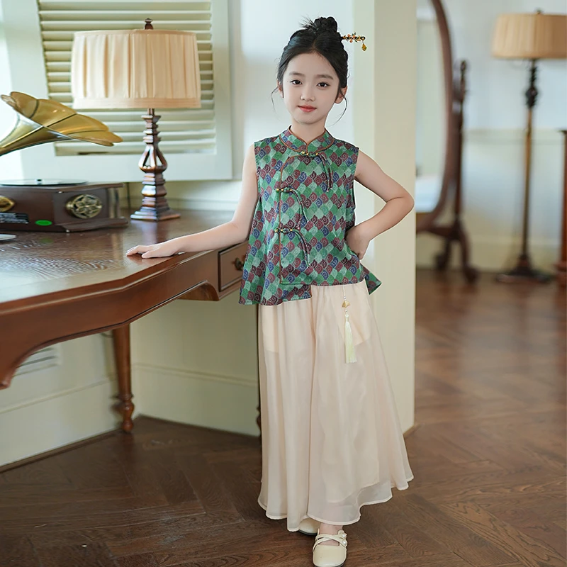 清仓53841夏季2025儿童国风设计感百搭中大童套装复古新中式童装