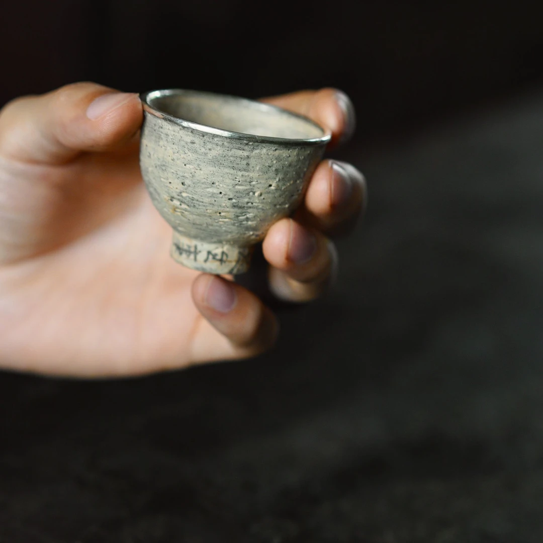 白色粉引诗文杯 主人杯 客杯 景德镇手作器物