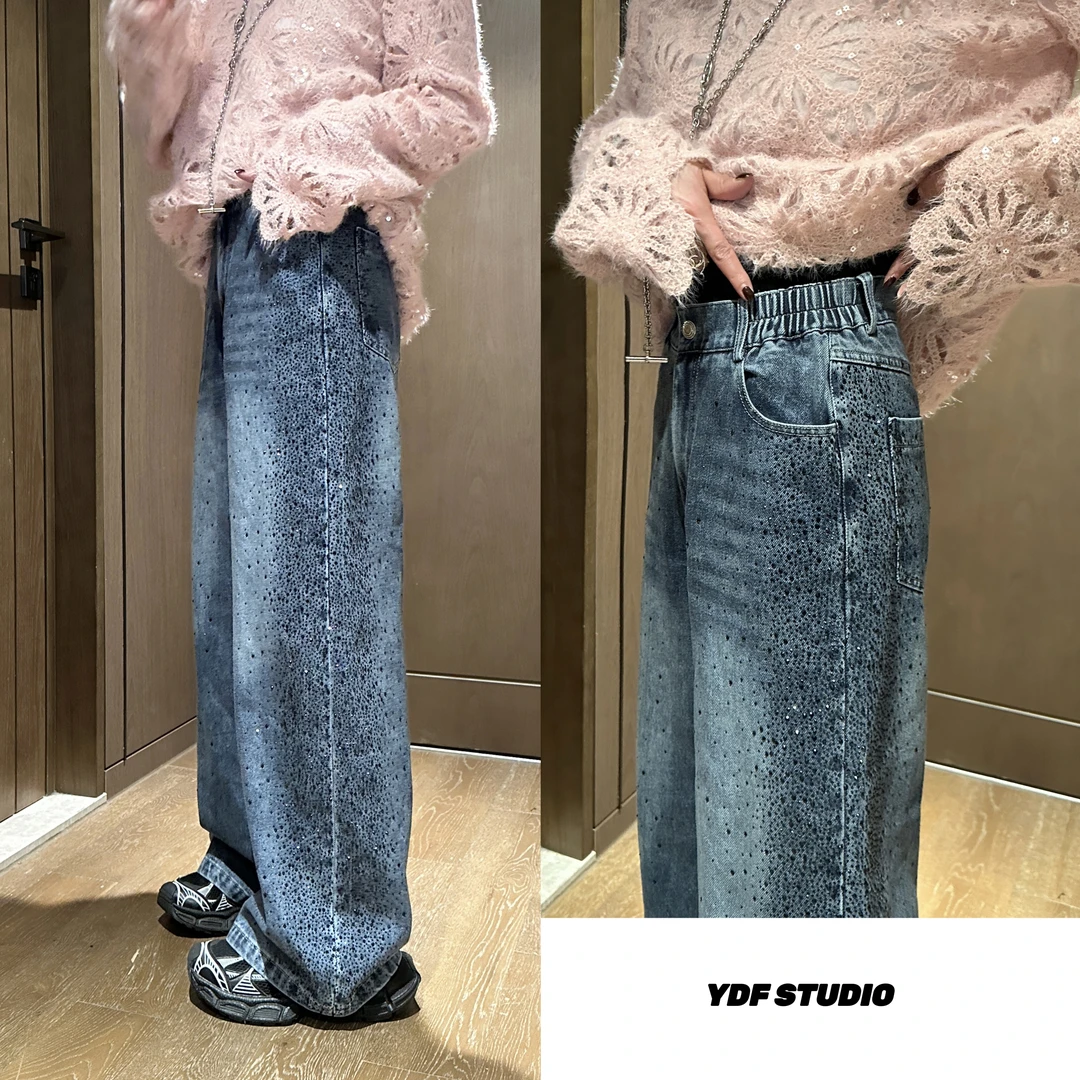 YDFSTUDIO小众【繁星裤】欧货高定侧边烫钻设计早春百搭阔腿牛仔裤