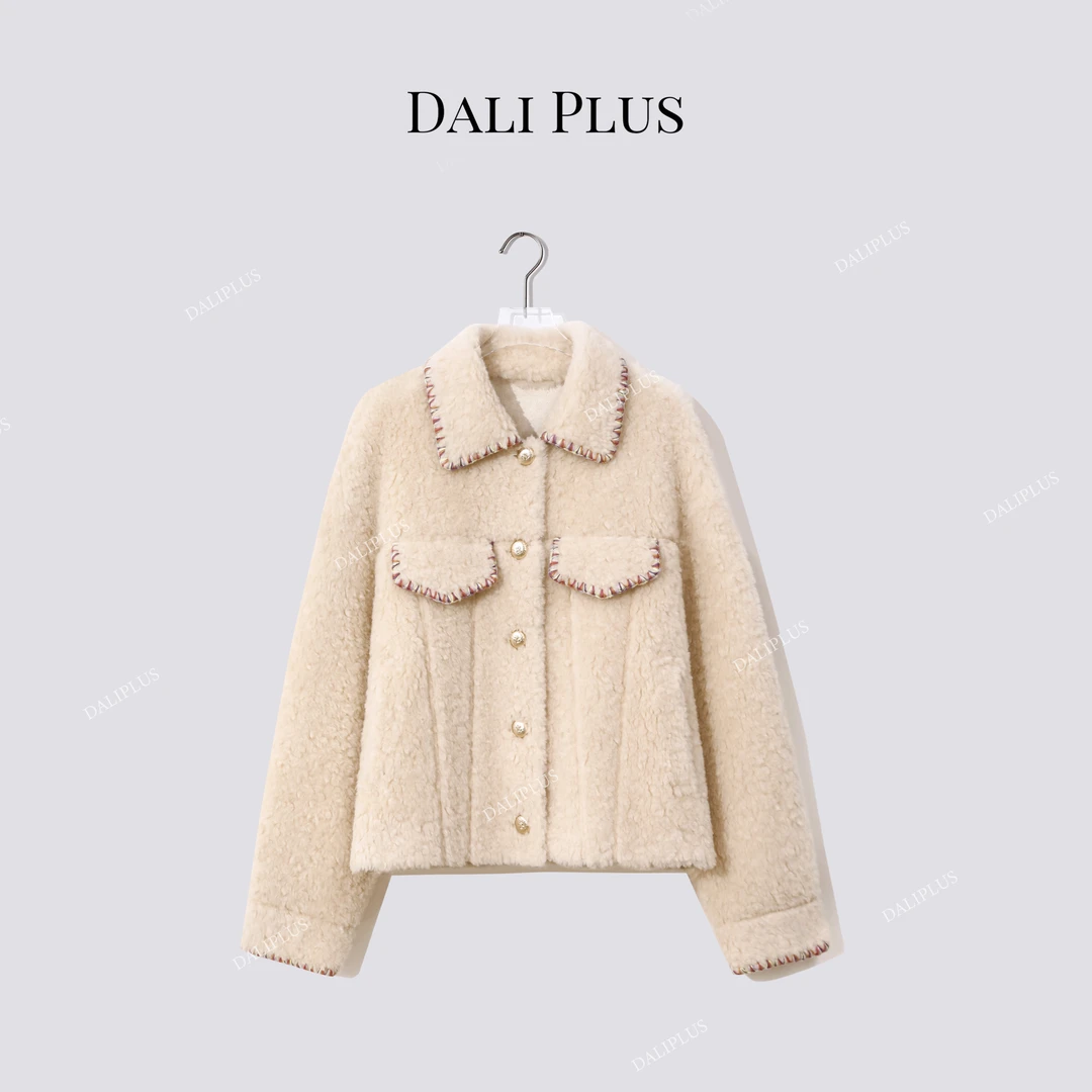DALI PLUS“彩虹绣颗粒毛”手工四色钩织翻领长袖外套-D5SC0016