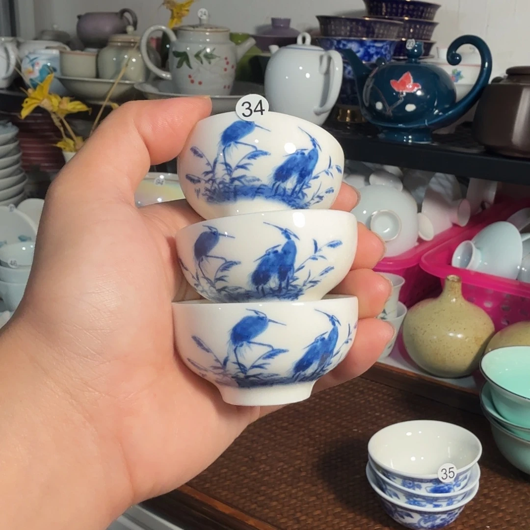 微瑕工厂福利青花鸟绘三杯34