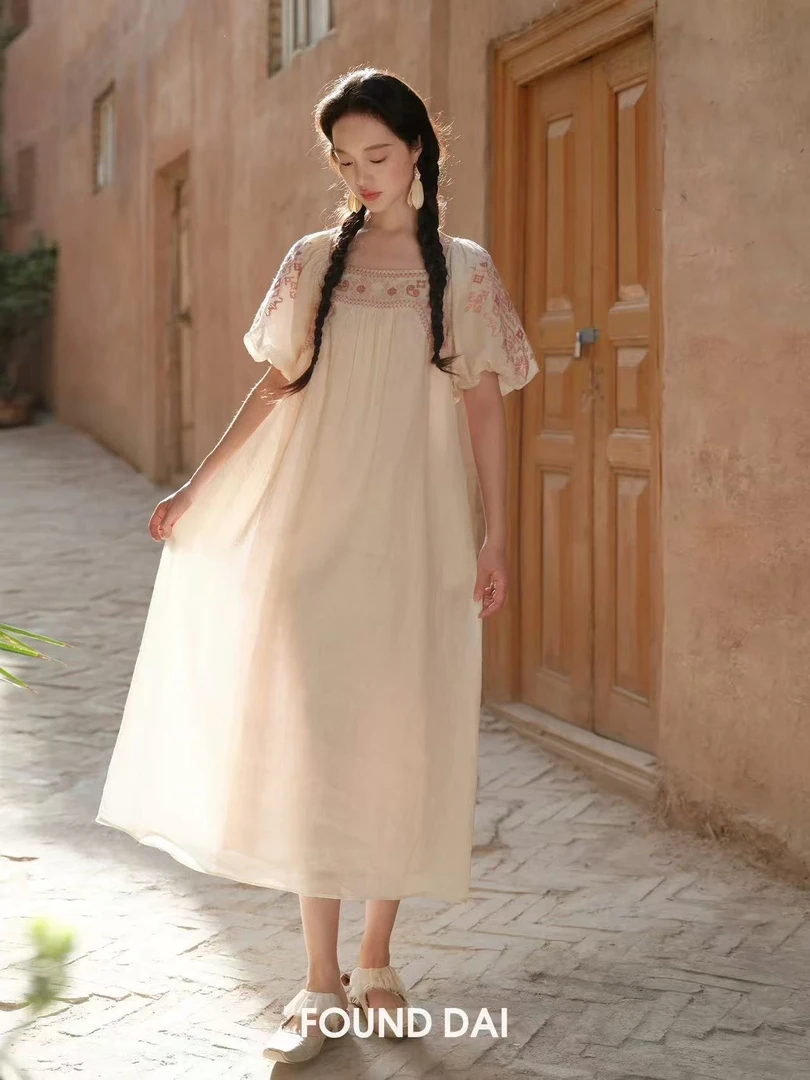 【曲奇COOKY专属】2025新款夏季复古度假超好看显瘦灯笼袖娃娃裙