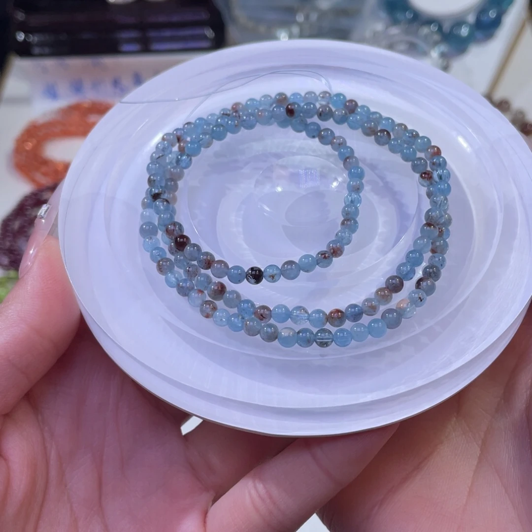 未镶嵌手链水晶岛屿海蓝宝三圈4mm