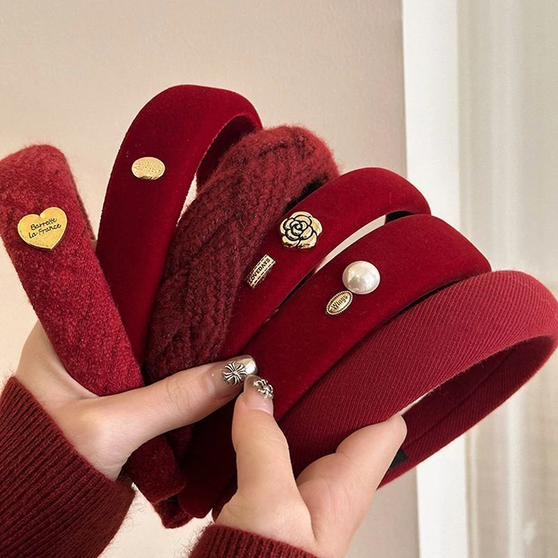 红色系秋冬海绵发箍高颅顶高级感头箍女新款简约日常洗脸头饰发