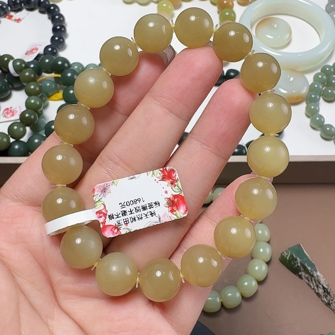 和田玉未镶嵌手链12 特细 蜜糖