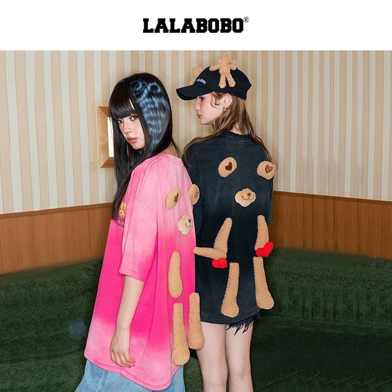 【郭佳乐同款】LALABOBO可爱玩偶熊纯棉2025款扎染短袖LBEA-WSDT38