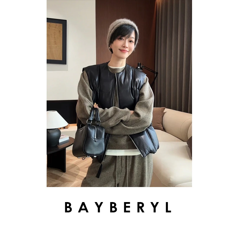 BAYBERYL老贝方块马甲*圆领绗缝百搭叠穿秋冬皮羽绒MJ3J2525