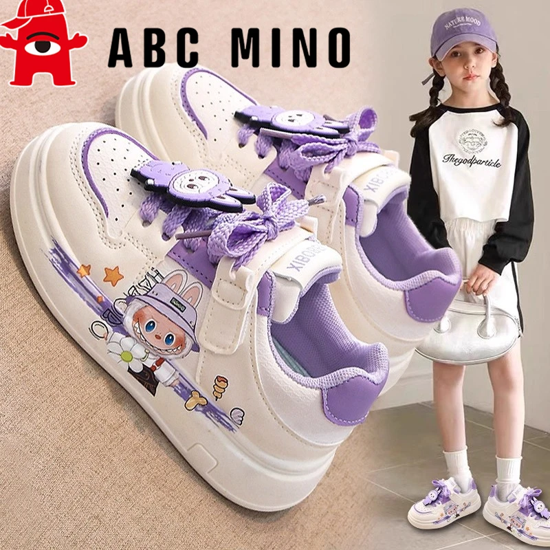 ABC MINO拉布布童鞋女童板鞋秋季儿童软底皮面运动小白鞋女孩学生