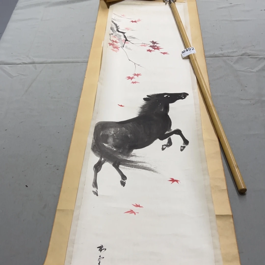 国画戏*手绘临摹黑马挂轴