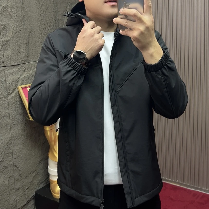 81057#男士加棉夹克男连帽秋季潮流夹克防风男装运动