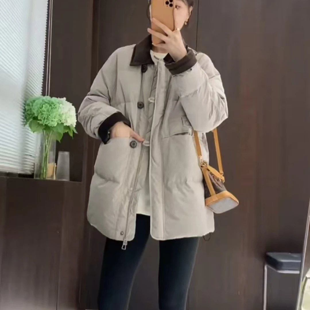 LOzP2025冬季新款时尚翻领女棉服宽松显瘦时尚通勤外套棉衣女