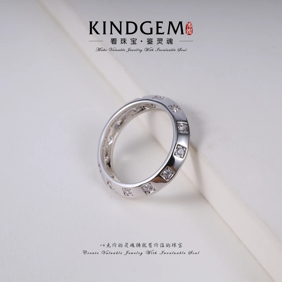 KindGem 轻奢银色设计款窄版闭口戒指 C-35901