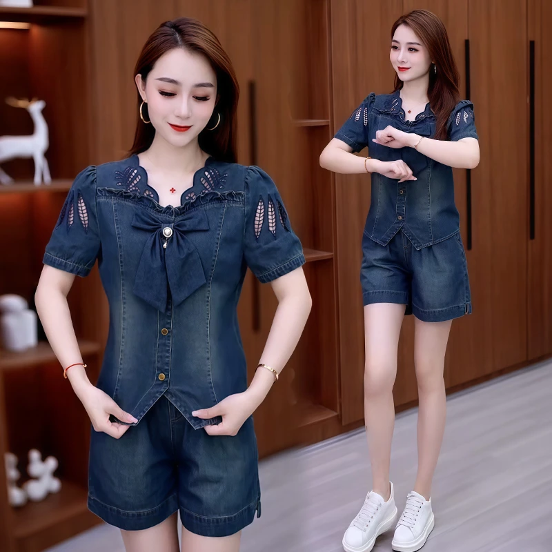 高含棉时尚遮肉显瘦套装女2026夏季新款不规则收腰上衣短裤两件套