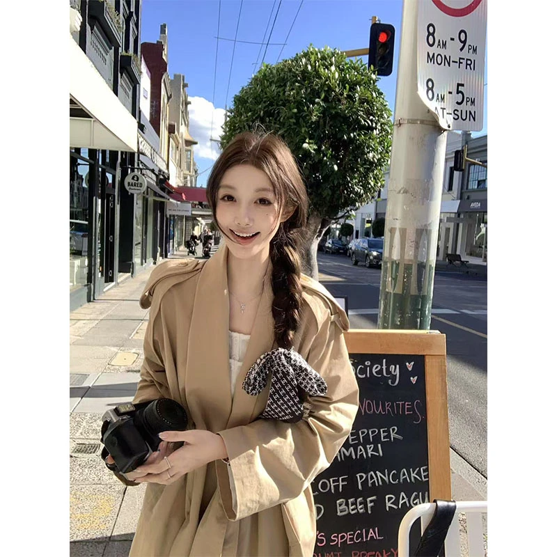 高级感卡其色长袖风衣外套秋季2025新款长款宽松显瘦开衫上衣ins