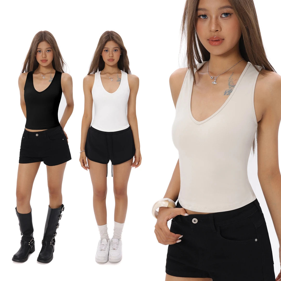 Audwyn定制面料tank深V吊带背心遮副乳收腰显瘦打底外穿辣妹上衣